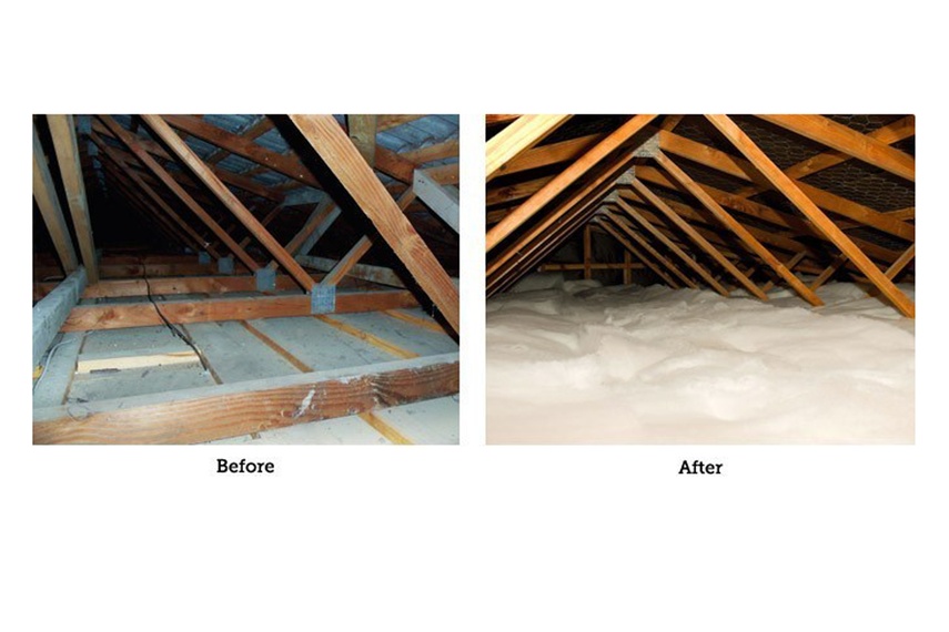 Roof insulation before and after Enviroblanket installation.