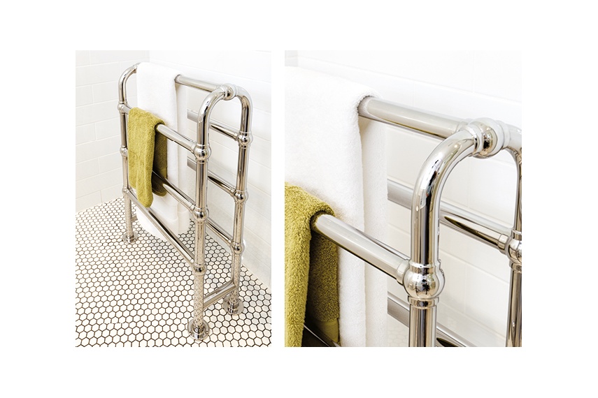 Hawthorn Hill iconic arched towel warmer is available electrically or hydronically heated