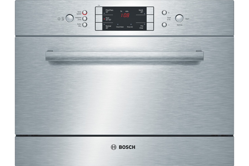 Stainless steel built-under 45cm dishwasher.