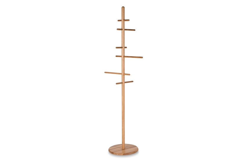 The Mast coat stand in solid walnut.