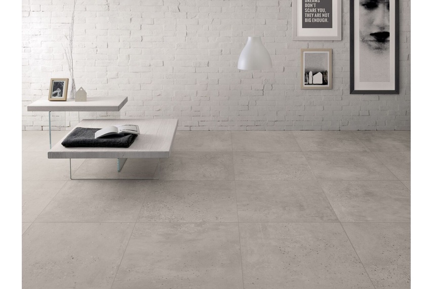 CONCRETE Light Grey tile – available in 45.3cm x 90.6cm format.