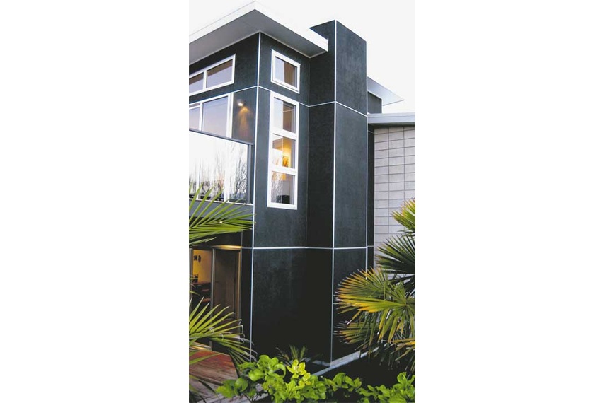 Resene Waterborne Woodsman CoolColour tinted to Resene Pitch Black tar black on texture 2000 plywood
