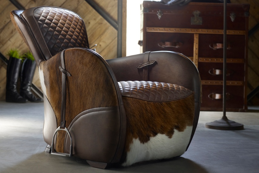 Made with meticulous craftsmanship and materials inspired by a traditional horse saddle, this piece is spectacular to behold.