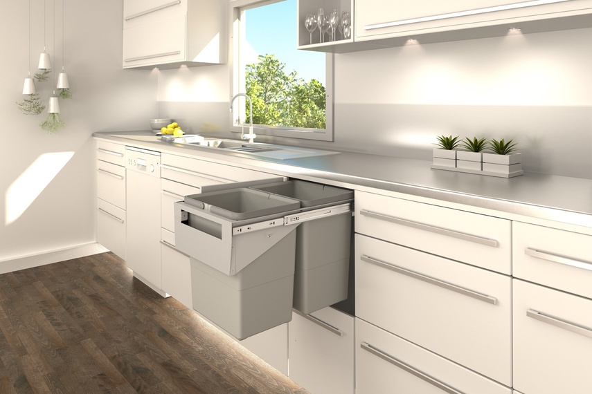 Tanova Simplex pull-out kitchen bin handle type for installation behind hinged door for 350mm cabinet.