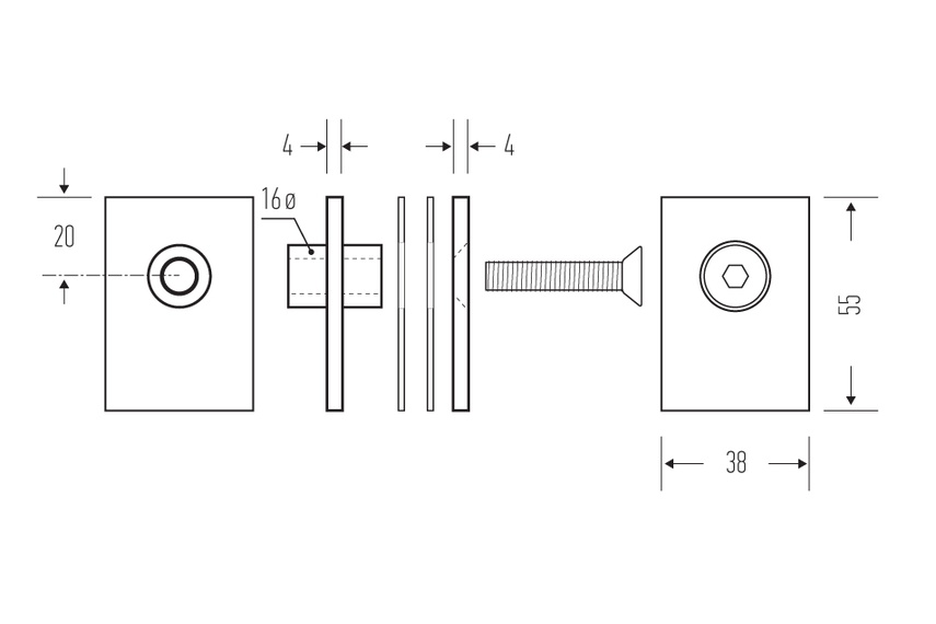 HB 542 glass fixing kit – line drawing