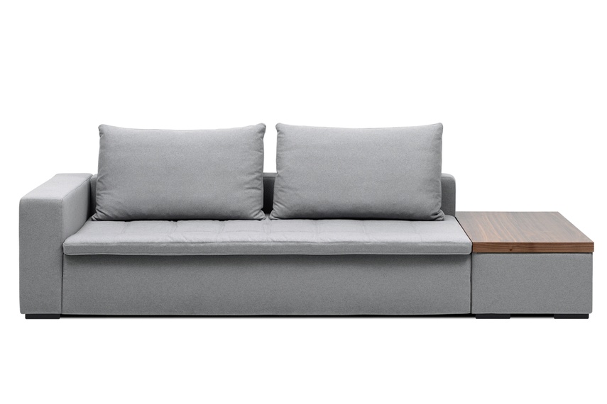 Mezzo modular sofa system with storage side table shown in light grey felt