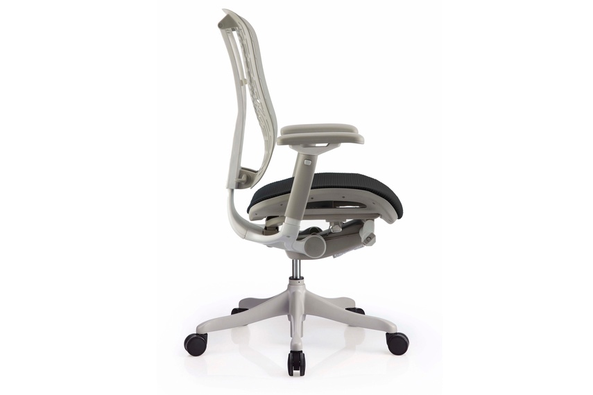 The Nefil chair with grey frame and black mesh
