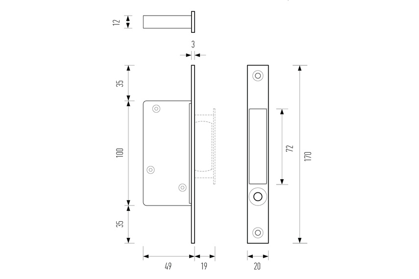Line drawing – HB 680 push-button edge pull