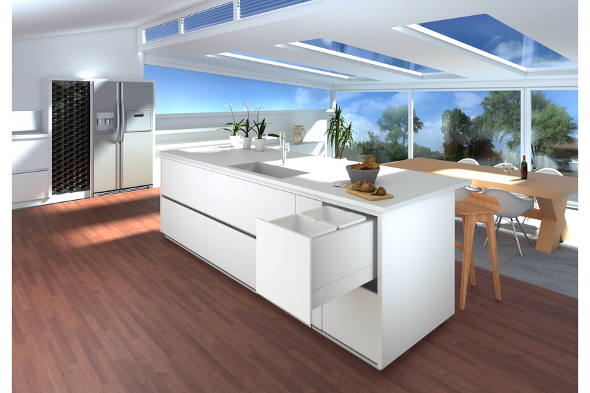 Tanova Deluxe soft close pull-out kitchen bin In white and with tall side for 350mm cabinet.