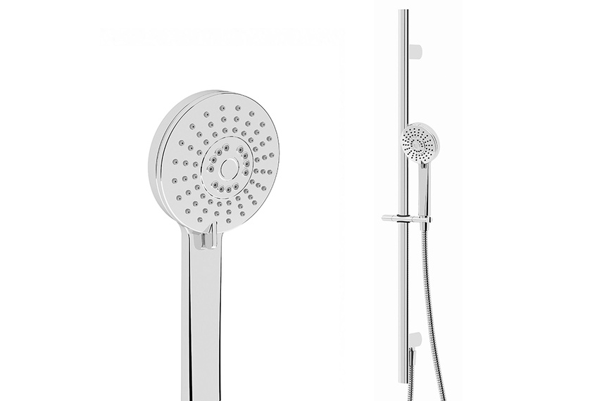 Ovale slide shower with rear inlet.