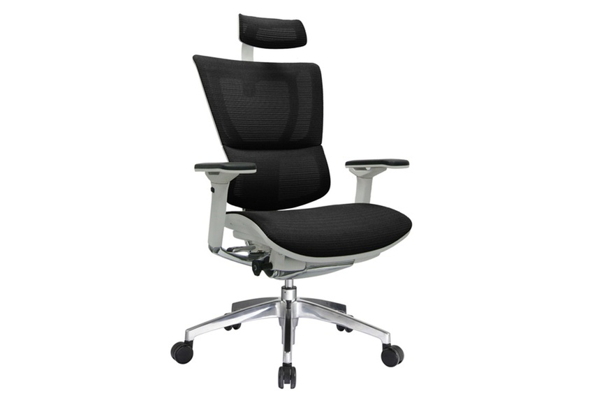 The iOO chair with grey frame and black mesh