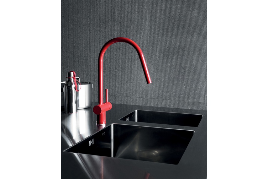 Pan red kitchen mixer.