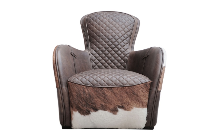 Designed with a fiberglass frame to create a dynamic shape, and upholstered in a range of leathers.