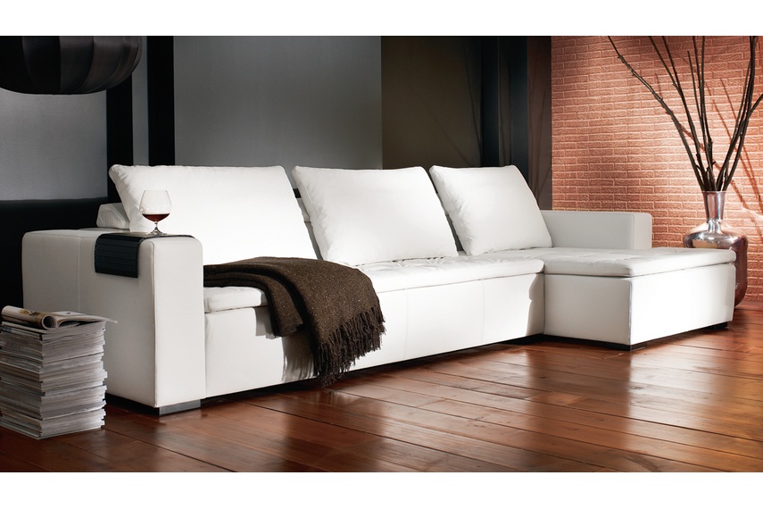 Mezzo modular sofa system shown in white bahia leather