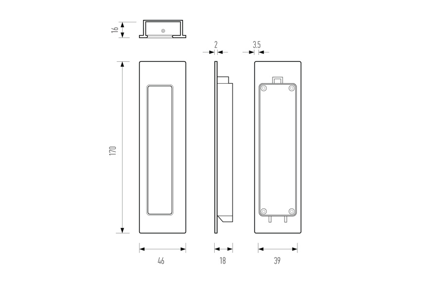 Line drawing – HB 675 flush pull
