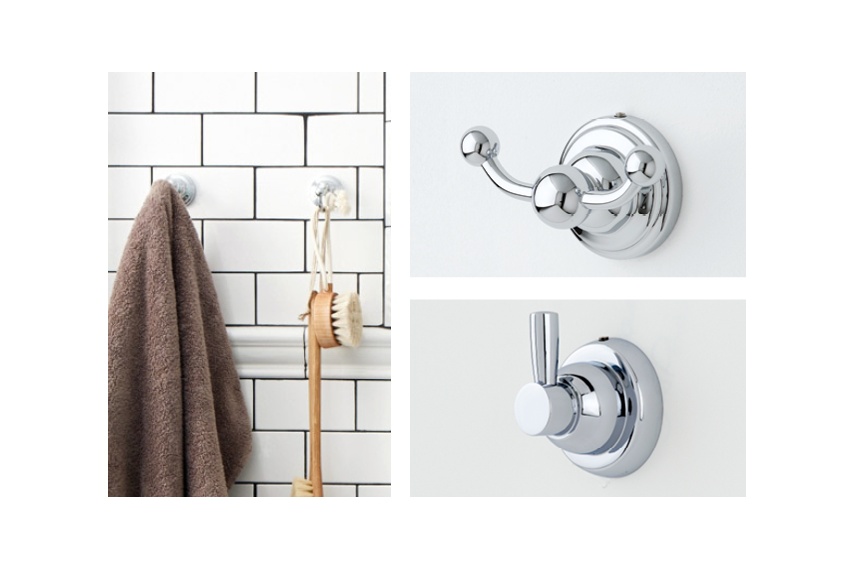 Perrin & Rowe offer a range of contemporary and traditional brass hooks with concealed fixings