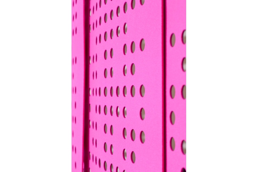 Perforated hanging panels in pink